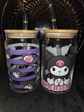 Sanrio Kuromi Purple Glass Tumbler with Bamboo Lid - Set of 2